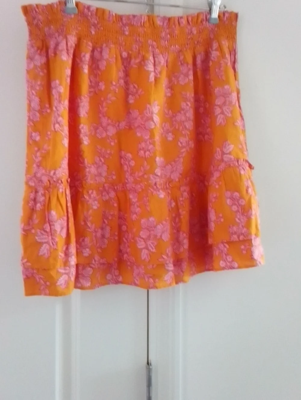 J Crew Bright Orange Floral Tiered Mini Skirt - Pink Print